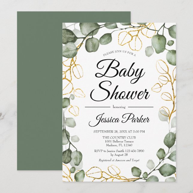 Eucalyptus Foliage Wreath Baby Shower Einladung (Vorne/Hinten)