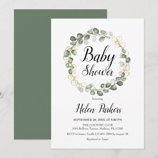 Eucalyptus Foliage Wreath Baby Shower Einladung (Vorne/Hinten)