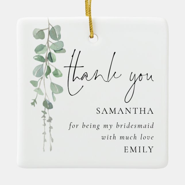 Eucalyptus Foto Bridesmaid Vielen Dank Keramikornament (Vorderseite)