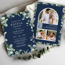 Eucalyptus Foto QR Code Navy Blue Brautparty