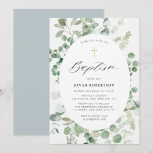 Eucalyptus frame-Babyjunge Taufe Einladung