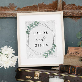 Eucalyptus Geometric Silver Foil Wedding Sign Poster