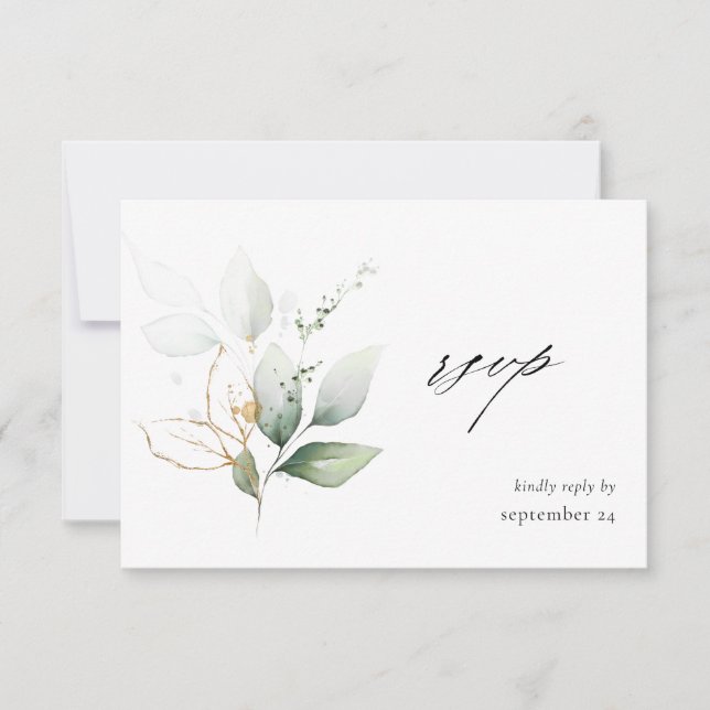 Eucalyptus Glow Gold Green 3 w Repas Carte RSVP (Devant)
