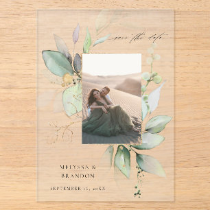 Eucalyptus Glow Vertikales Foto Save-the-Date Acryleinladungen