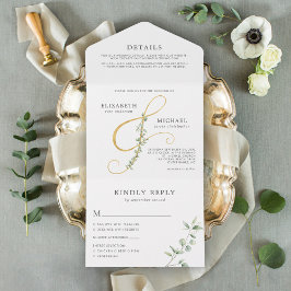 Eucalyptus Gold Ampersand Hochzeit All In One Einladung