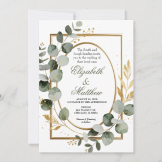 Eucalyptus Gold Botanical Wreath Wedding Invitatio Einladung