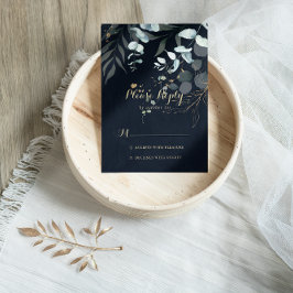 Eucalyptus Gold Floral Calligraphy Blue UAWG RSVP Karte
