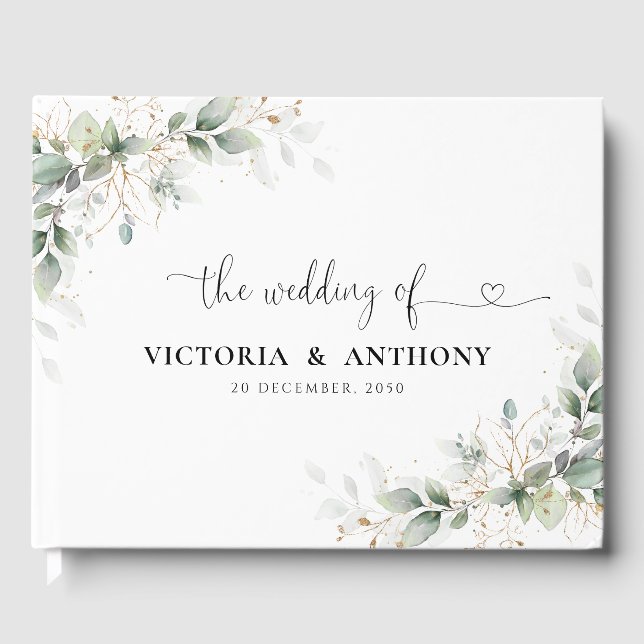 Eucalyptus Gold Floral Greenery Mariage Livre d'hô (Recto)