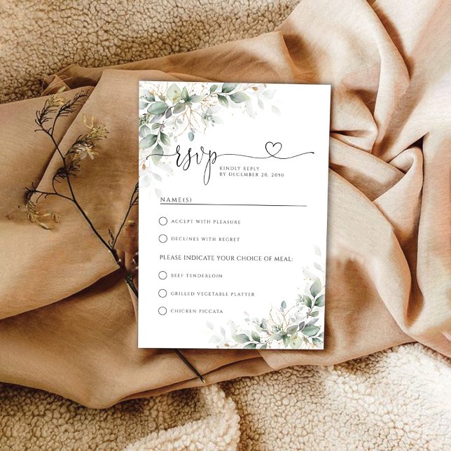 Eucalyptus Gold Floral Greenery Wedding Carte RSVP (Créateur téléchargé)