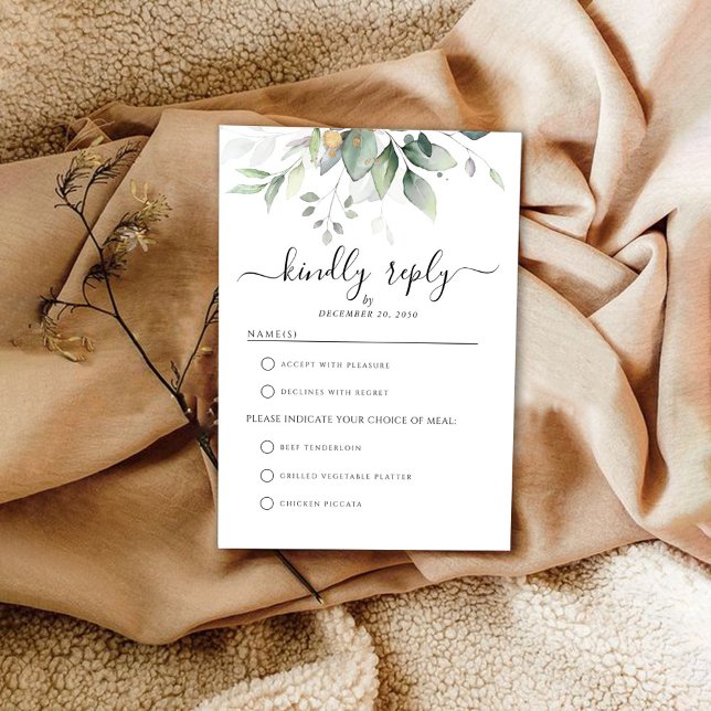 Eucalyptus Gold Floral Greenery Wedding Carte RSVP (Créateur téléchargé)