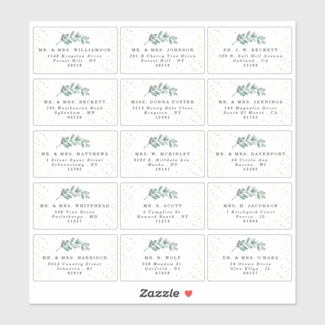 Eucalyptus Gold Foil Wedding Guest Address Labels (Blatt)