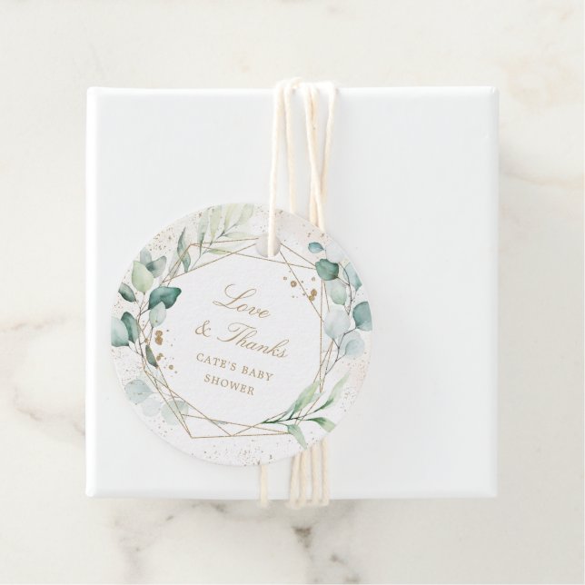 Eucalyptus Gold Geometric Elegant Baby Shower Geschenkanhänger (Beispiel)