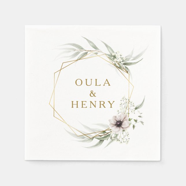 Eucalyptus Gold Geometric Wedding Napkins Serviette (Vorderseite)