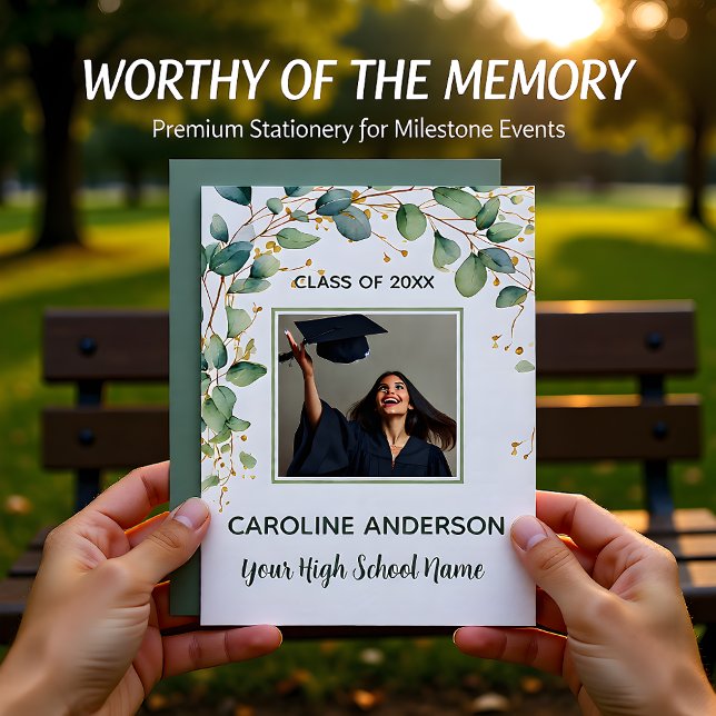 Eucalyptus Gold Grad Announcement Card Einladung (Von Creator hochgeladen)