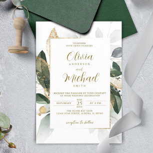 Eucalyptus Gold Leaves Wedding Invitation 