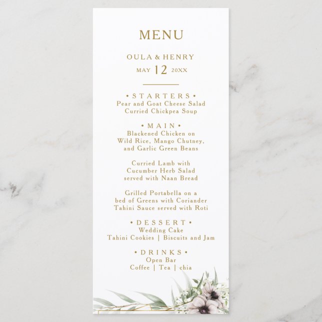 Eucalyptus Gold Mariage Géométrique Menu Dîner (Devant)
