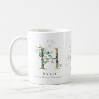 Eucalyptus Gold Monogram Initial H Greenery Chic Kaffeetasse