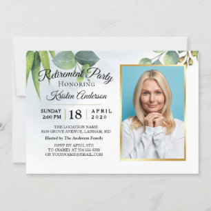 Eucalyptus Gold Photo Retraite Party Invitation