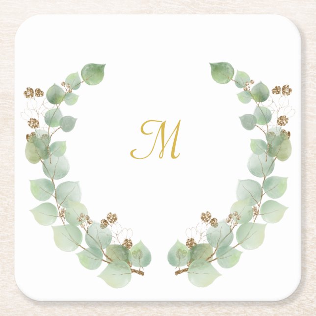 EUCALYPTUS GOLD SQUARE PAPIERUNTERSETZER RECHTECKIGER PAPPUNTERSETZER (Vorderseite)