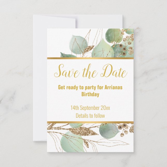EUCALYPTUS GOLD WHITE RESPONSE RSVP CARD KARTE (Vorderseite)