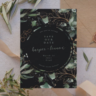 Eucalyptus Golden Boho Elegant Onyx Pampas Black Save The Date