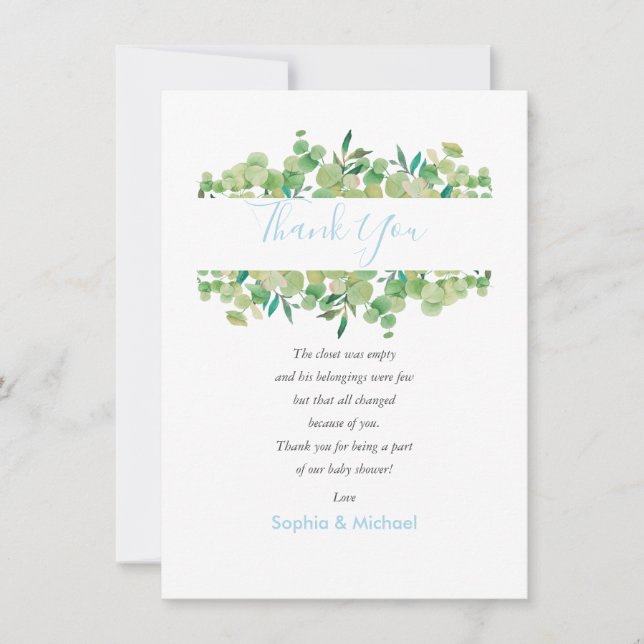 Eucalyptus Green Baby Boy Shower Merci Poème (Devant)
