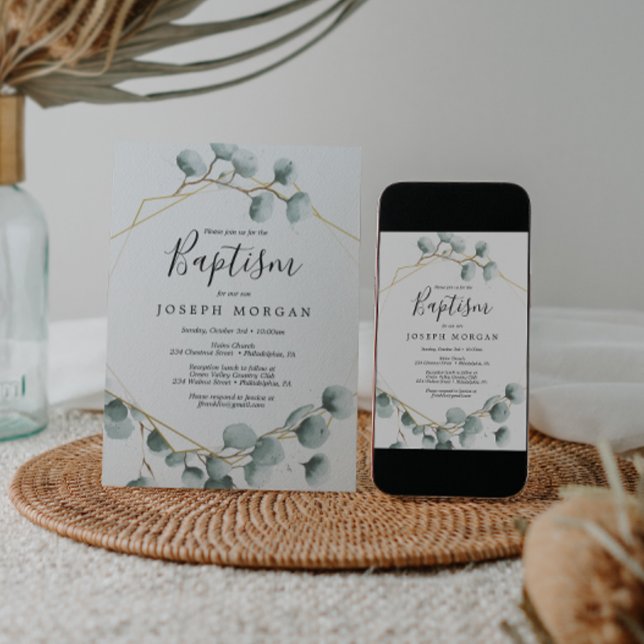 Eucalyptus Green Baptism Invitation Card (Créateur téléchargé)