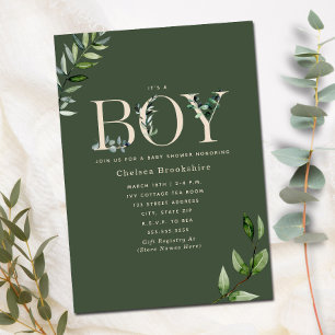 Eucalyptus Green Beige Boy Baby shower Invitation