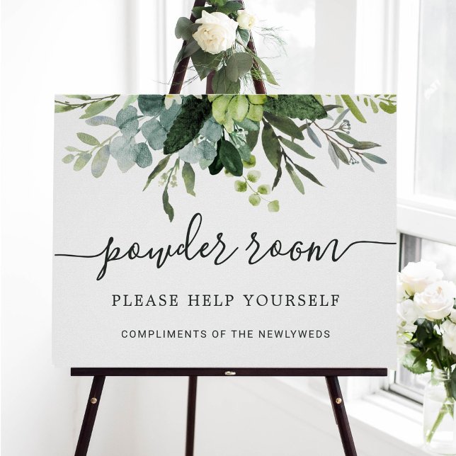 Eucalyptus Green Foliage Wedding Powder Room Sign Poster (Von Creator hochgeladen)