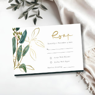 EUCALYPTUS GREEN GOLD FOLIAGE WEDING RSVP E BEGLEITKARTE