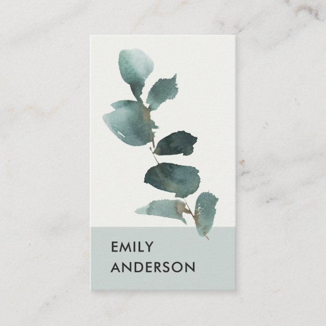 EUCALYPTUS GREEN GRAY FOLIAGE BRANCH WATERCOLOR VISITENKARTE (Vorderseite)