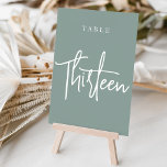 Eucalyptus Green Hand Scripted Table THIRTEEN Tischnummer<br><div class="desc">Simple and chic table number cards in Eucalyptus Green and white make an elegant statement at your wedding or event. Design features "table [number]" in an eyecatching mix of classic serif and handwritten script lettering. Design repeats on both sides. Individually numbered cards sold separately; order each table number individually from...</div>