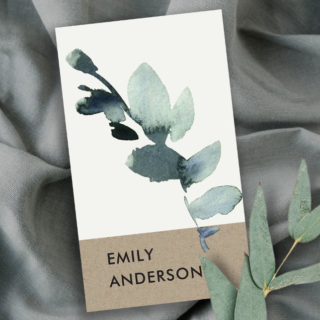 EUCALYPTUS GREEN KRAFT FOLIAGE BRANCH WATERCOLOR VISITENKARTE (Von Creator hochgeladen)