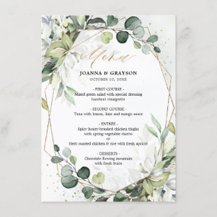 Eucalyptus Green Moderne Mariage géométrique Menu