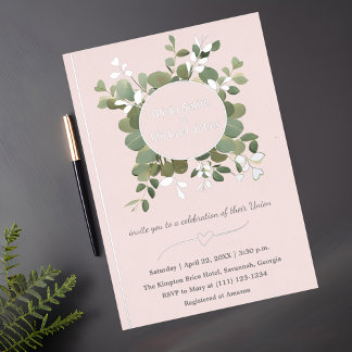 Eucalyptus Green Pink Silver Code QR Invitations