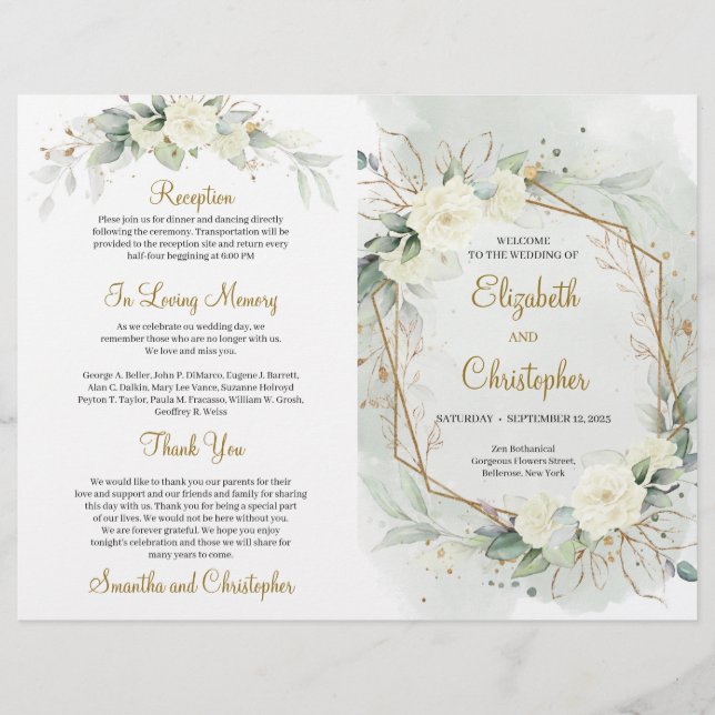 Eucalyptus Green roses blanches Programme Or (Devant)