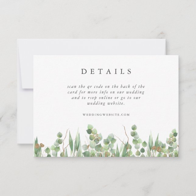 Eucalyptus Green Watercolor & Gold Wedding Info Einladung (Vorderseite)