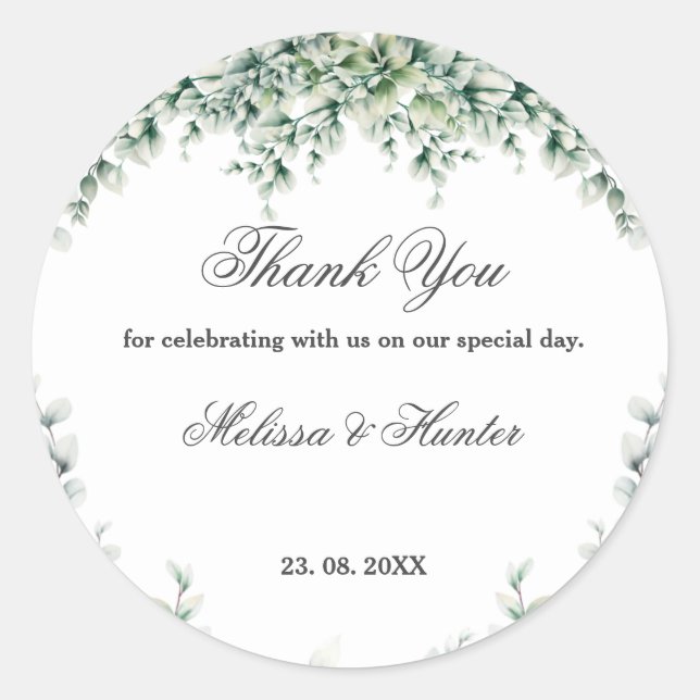 Eucalyptus Greenerage Foliage Wedding Vielen Dank Runder Aufkleber (Vorderseite)