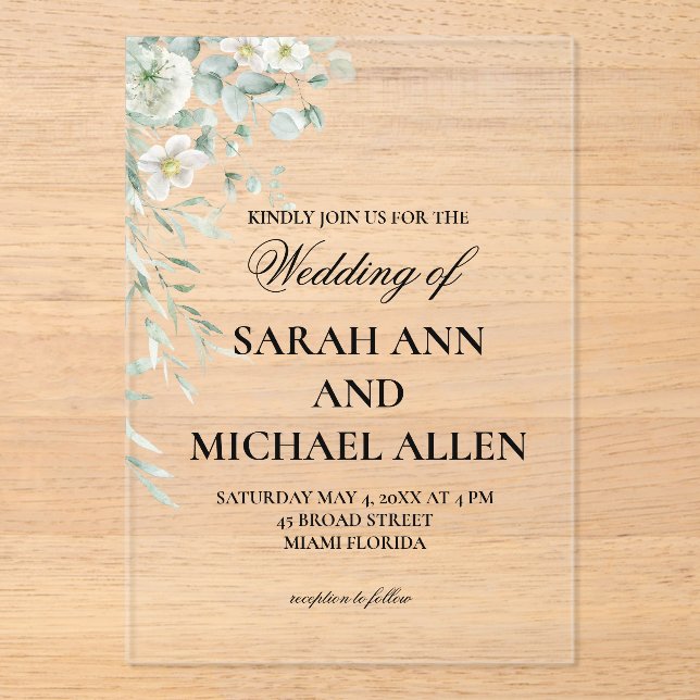 Eucalyptus Greenery Acrylic Invitation Acryleinladungen (Vorderseite)