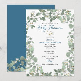Eucalyptus Greenery Baby Boy Blue Baby Shower Einladung