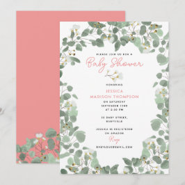 Eucalyptus Greenery Baby Girl Pink Baby Dusche Einladung
