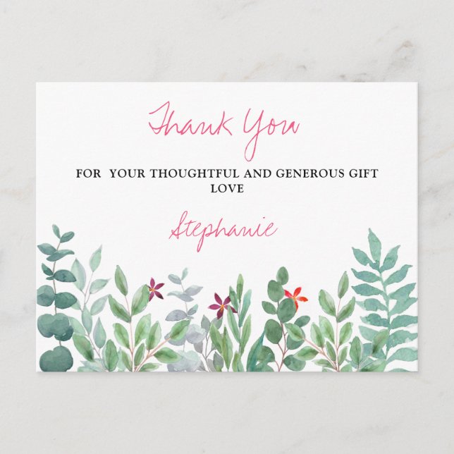 Eucalyptus Greenery Baby Shower Danke Postca Postkarte (Vorderseite)