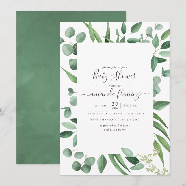 Eucalyptus Greenery Baby Shower Einladung (Vorne/Hinten)