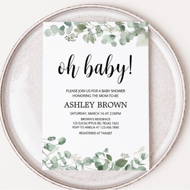 Eucalyptus Greenery Baby Shower Einladung (Oh Baby Greenery Baby Shower Invitation)
