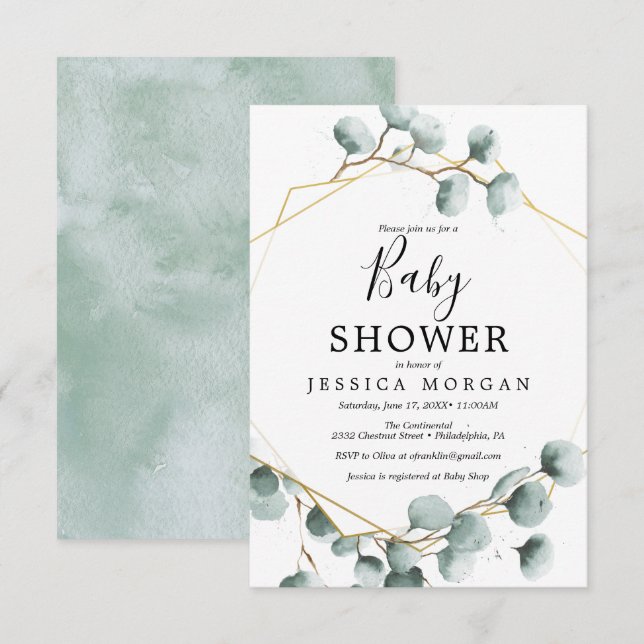 Eucalyptus Greenery Baby Shower Einladungskarte (Vorne/Hinten)