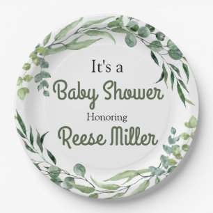 Eucalyptus Greenery Baby Shower Party Pappteller