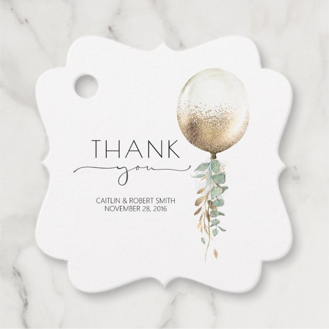 Eucalyptus Greenery Balloon Wedding Vielen Dank Geschenkanhänger (Vorderseite)