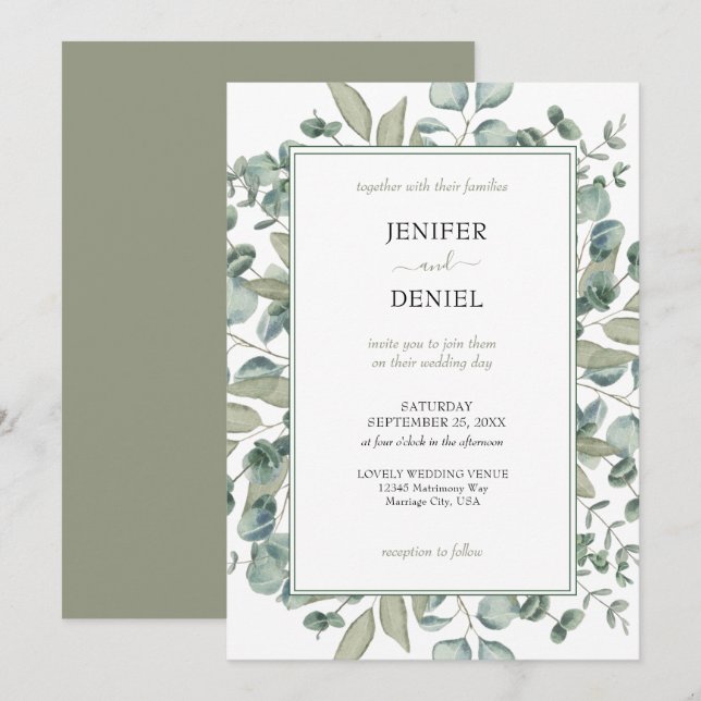 Eucalyptus Greenery Botanical Wedding Einladung (Vorne/Hinten)