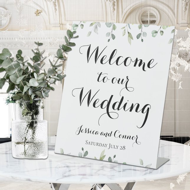 Eucalyptus Greenery Calligraphy Welcome Wedding Sockelschild (Von Creator hochgeladen)