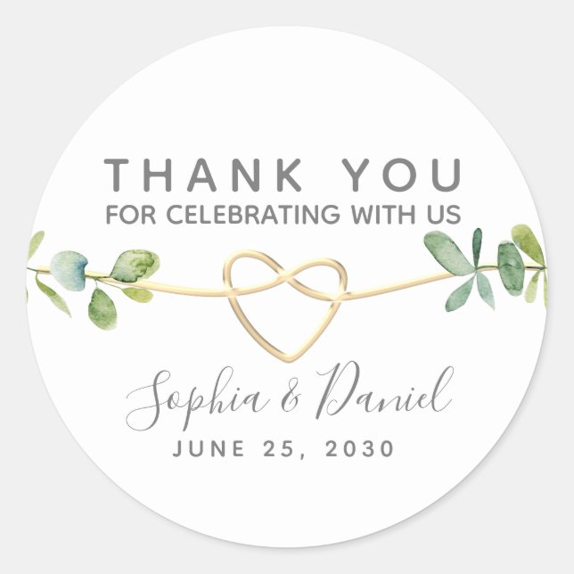 Eucalyptus Greenery Elegant Wedding Vielen Dank Runder Aufkleber (Vorderseite)